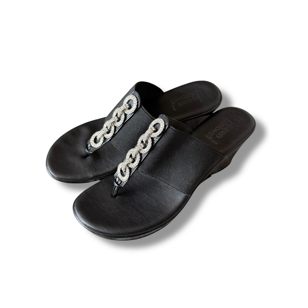 Lauren Blakwell Seleste Jeweled Wedge Sandals Comfort Slides Size 7 Black - Picture 12 of 16